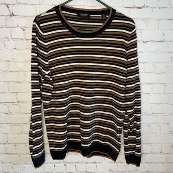 Scotch & Soda Women's XL Long Sleeve Lurex Striped Pullover Sweater Shimmer Crew - Picture 1 of 6